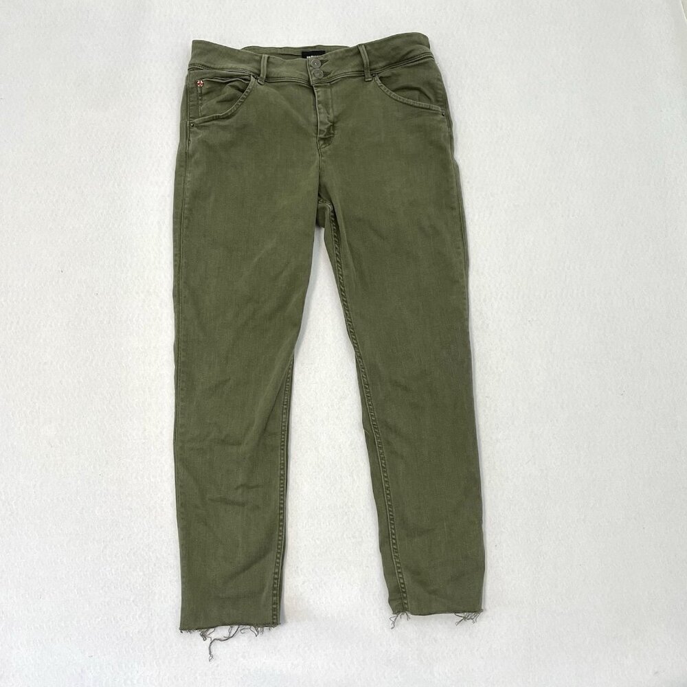 Hudson Low Rise Raw Hem Flap Pocket Skinny Jean Stretch Denim Olive Green sz 32